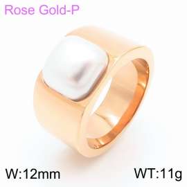 Women Romantic Stainless Steel Rose Gold Plated Ring with Inlaid Shell Pearl Charm