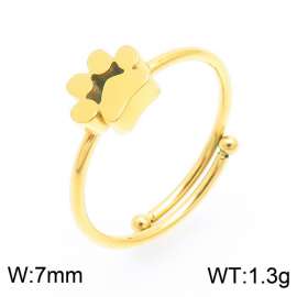 Gold Plated Stainless Steel Open Ring with Cute Paw Mark Charm