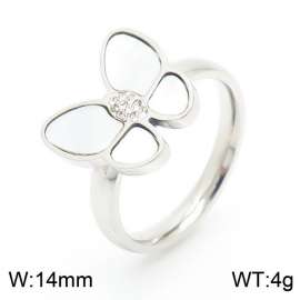Women Silver Color Stainless Steel Ring with Clay CZ&Shell Comic Butterfly Pattern Charm