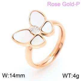 Women Rose Gold Plated Stainless Steel Ring with Clay CZ&Shell Comic Butterfly Pattern Charm