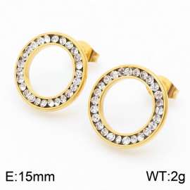 Large round diamond studded titanium steel earrings