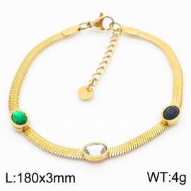 Titanium steel bracelet with gemstone inlaid snake bone chain