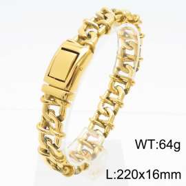 Hip hop style vacuum electroplated gold woven hollow stainless steel men's bracelet