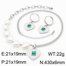 Light Luxury Spliced Heart Shaped Titanium Steel Necklace Heart Earring Set