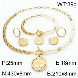 Pearl Splice Chain Golden Life Tree Pendant OT Buckle Titanium Steel Three Piece Set