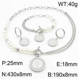 Pearl Splice Chain Steel Life Tree Pendant OT Buckle Titanium Steel Set