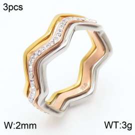 Simple stainless steel tricolor geometric ring for women