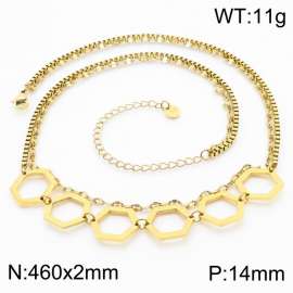 Trendy Hexagonal Pendant Titanium Steel Lock Bone Chain Necklace