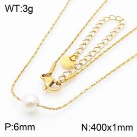 Simple white round bead titanium steel lock bone chain necklace