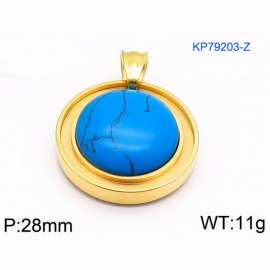 European and American fashion stainless steel circular front inlaid with blue natural line gemstone jewelry charm gold pendant