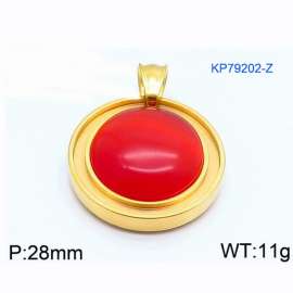 European and American fashion stainless steel circular front inlaid with red natural gemstone jewelry charm gold pendant