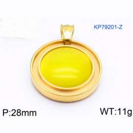 European and American fashion stainless steel circular front with yellow natural gemstone jewelry charm gold pendant