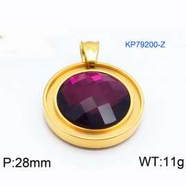 European and American fashion stainless steel circular front inlaid with dark purple gemstone jewelry temperament gold pendant