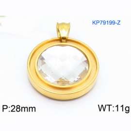 European and American fashion stainless steel circular front inlaid with white gemstone jewelry temperament gold pendant