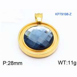 European and American fashion stainless steel circular front inlaid with dark blue gemstone jewelry temperament gold pendant