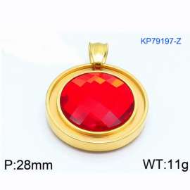 European and American fashion stainless steel circular front inlaid with red  gemstone jewelry temperament gold pendant