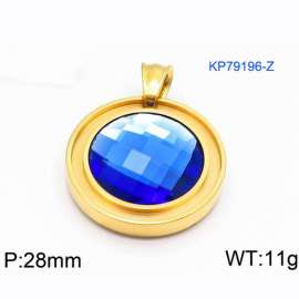 European and American fashion stainless steel circular front inlaid with deep blue gemstone jewelry temperament gold pendant