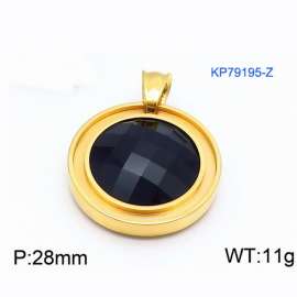 European and American fashion stainless steel circular front inlaid with black gemstone jewelry temperament gold pendant