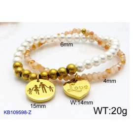 Amber Color Silicone and Beads Beaded Bracelet with Love Family Charms Woman's Stretch Bracelet
