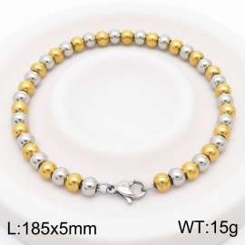 185x5mm Gold&Silver Stainless Steel Beaded Bracelet with Lobster Clasp
