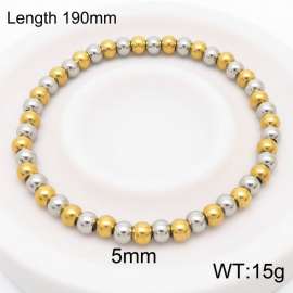 190x5mm Gold&Silver Stainless Steel Beaded Bracelet Adjustable Elastic Bracelet