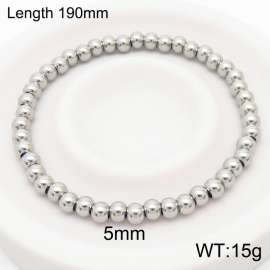 190x5mm Silver Stainless Steel Beaded Bracelet Adjustable Elastic Bracelet