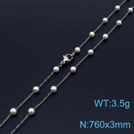 Stainless steel 760 × 3mm fashionable and minimalist niche design women's pearl silver necklace