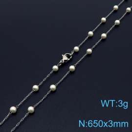Stainless steel 650 × 3mm fashionable and minimalist niche design women's pearl silver necklace