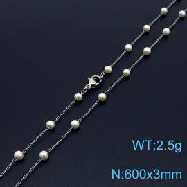 Stainless steel 600 × 3mm fashionable and minimalist niche design women's pearl silver necklace