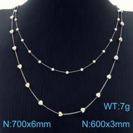 European and American fashion stainless steel 2-layer mixed chain Women's versatile silver necklace
