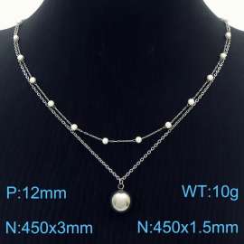 European and American fashion stainless steel two-layer mixed chain hanging steel ball pendant versatile silver necklace