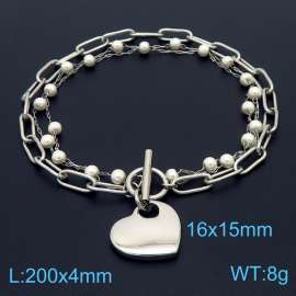 Silver Stainless Steel and Beaded Links Handmade  Bracelet with Love Charm