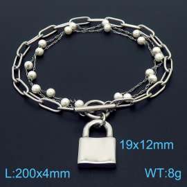 Silver Stainless Steel and Beaded Links Handmade  Charm Bracelet