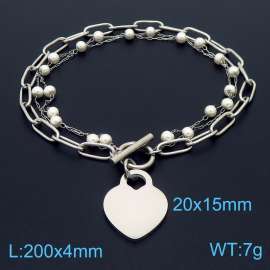 Silver Stainless Steel and Beaded Links Handmade  Bracelet with Love Charm