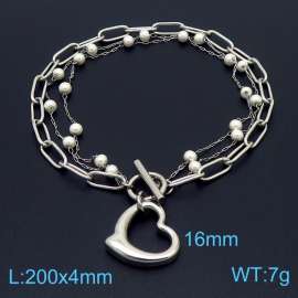 Silver Stainless Steel and Beaded Links Handmade  Bracelet with Love Charm