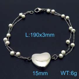Silver Stainless Steel and Beaded Links Handmade  Bracelet with Love Charms