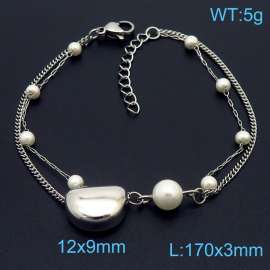 Silver Stainless Steel and Beaded Links Handmade Bracelet Adjustable size
