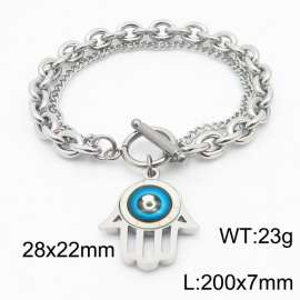 200x7mm Silver Stainless Steel Palm Charm Bracelet
