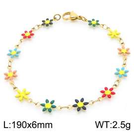 190×6mm Gold Stainless Steel Flower Link Bracelet for Women and Girls