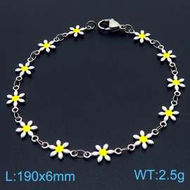 190×6mm Silver Stainless Steel Flower Link Bracelet for Women and Girls