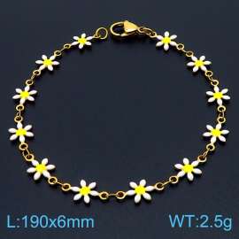 190×6mm Gold Stainless Steel Flower Link Bracelet for Women and Girls