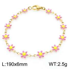 190×6mm Gold Stainless Steel Flower Link Bracelet for Women and Girls