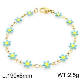 190×6mm Gold Stainless Steel Flower Link Bracelet for Women and Girls