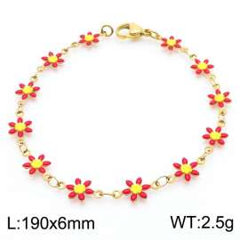 190×6mm Gold Stainless Steel Flower Link Bracelet for Women and Girls