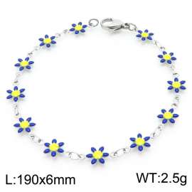 190×6mm Silver Stainless Steel Flower Link Bracelet for Women and Girls