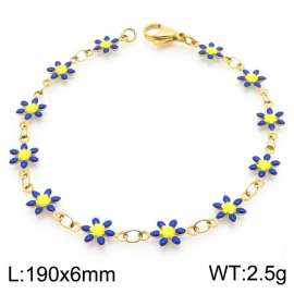 190×6mm Gold Stainless Steel Flower Link Bracelet for Women and Girls