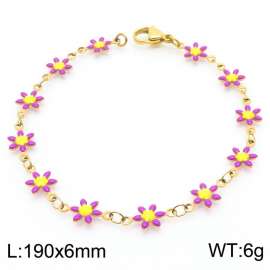 190×6mm Gold Stainless Steel Flower Link Bracelet for Women and Girls