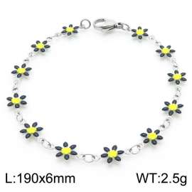 190×6mm Silver Stainless Steel Flower Link Bracelet for Women and Girls