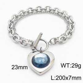 200x7mm Silver Stainless Steel Crystal Heart Charm Bracelet