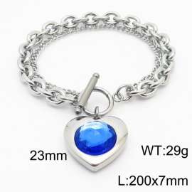 200x7mm Silver Stainless Steel Crystal Heart Charm Bracelet